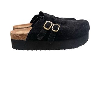 Project Cloud Stephi Clog Sz 7 Black Suede Memory Foam Comfort Platform Slip On